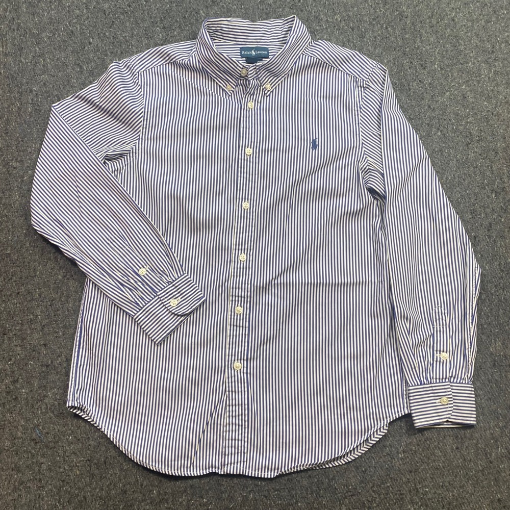 Ralph Lauren Striped Button Down Sz XL Boys Blue White Preppy Long Sleeve